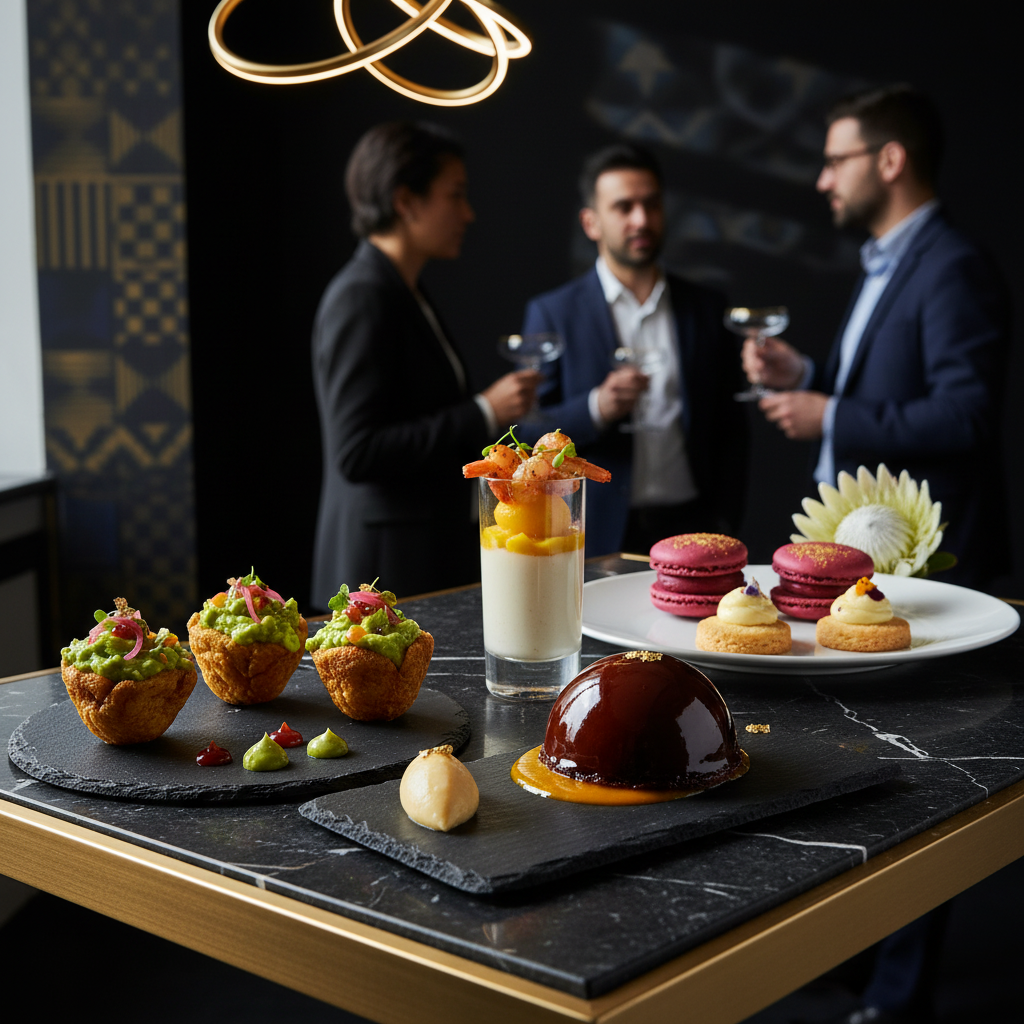 Bouchées signature dressées sur ardoise lors d'une réception